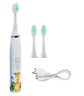 Звуковая детская электрическая зубная щетка - 3 насадок, таймер - электрощетка зубная