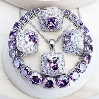 Комплект ювелирных изделий Francesca фиолетовым цирконием, серебро 925 пробы серьги, подвеска, кольцо, браслет