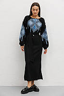 Женское вышитое крестиками платье чёрное с ромбами Modna KAZKA MKAR35050-2 42