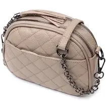 Стильна жіноча стьобана сумка з натуральної шкіри Cappuccino Vibe 22328 Бежева