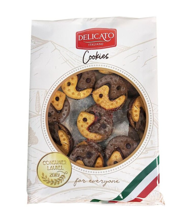 Печиво Delicato Italiano інь-янь з мармеладом та цукровою посипкою, 500 г, 10 уп/ящ