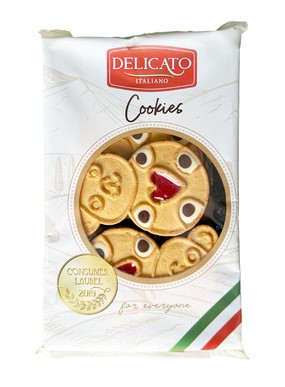 Печиво Delicato Italiano ведмедики з кремом та полуничним джемом, 200 г, 10 уп/ящ