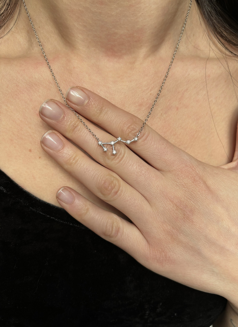 Срібна підвіска Знак зодіаку Лев, ланцюжок із сузір'ями, срібло 925 проби, довжина 40+5 см, фото 1