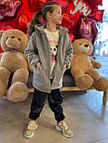 Дитяче демісезонне пальто Teddy для дівчинки від 6 років на весну осінь Осіння пухнаста хутряна подовжена демі куртка 122, фото 7