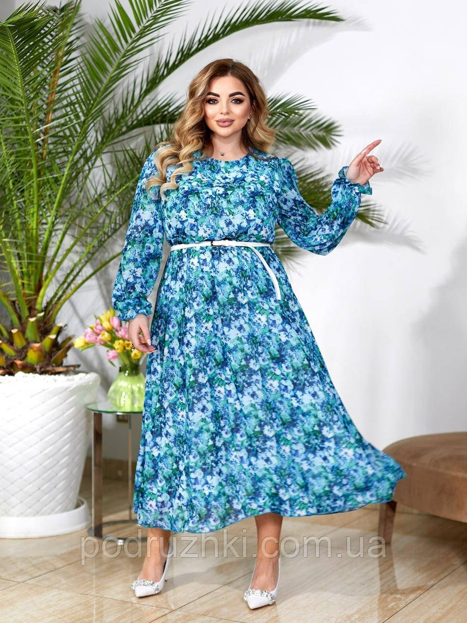 Шикарне жіноче плаття із шифону на трикотажній підкладці Розміри 50-52, 54-56, 58-60, 62-64, фото 1