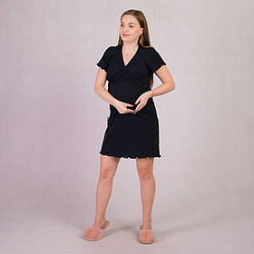 Нічна сорочка для вагітних, на пологи, для мам, що годують Розмір 42/44 Мальва Tiana Чорний