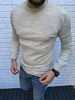 Стильний базовий демісезонний бежевий чоловічий светр, молодіжний теплий чоловічий светр стійка