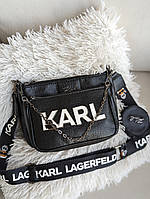 Сумка Karl Lagerfeld 3 в 1 черная с белыми буквами женская Люксовая модель