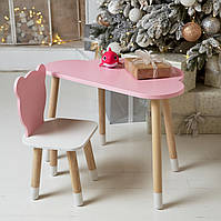 Стол тучка и стул медвежонок детский  розовые с белым сиденьем. Столик для уроков, игр, еды