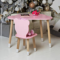 Стол тучка и стул детский розовый медвежонок. Столик для уроков, игр, еды