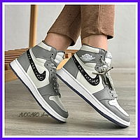 Кроссовки женские Nike air Jordan Retro 1 Dior gray / Найк аир Джордан Ретро 1 Диор серые белые