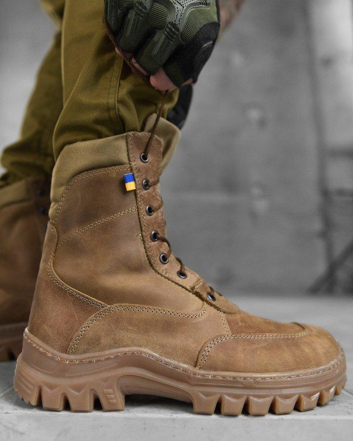 Весенние высокие нубуковые ботинки койот, тактическая обувь для армии на резиновой подошве - фото 7 - id-p2112541238
