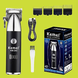 Машинка для стрижки Kemei KM-253 (Потужність 3Вт, Насадки, USB заряджання, Дисплей)