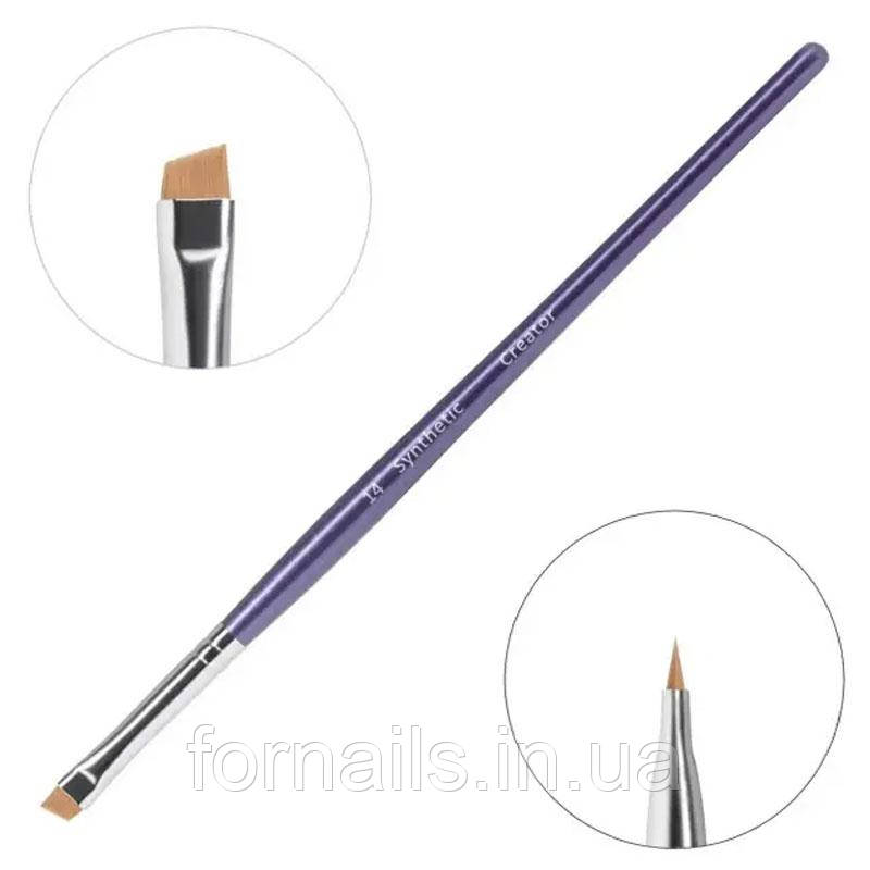 Пензель для брів Creator Synthetic 14, скошена, синтетична, фото 1
