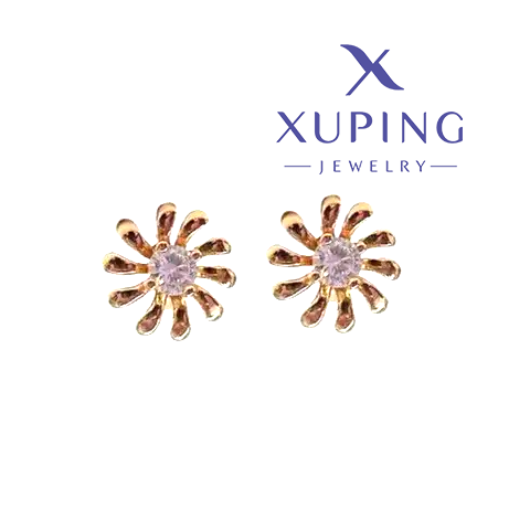 Сережки з цирконієм Xuping позолота, квіточка 11мм