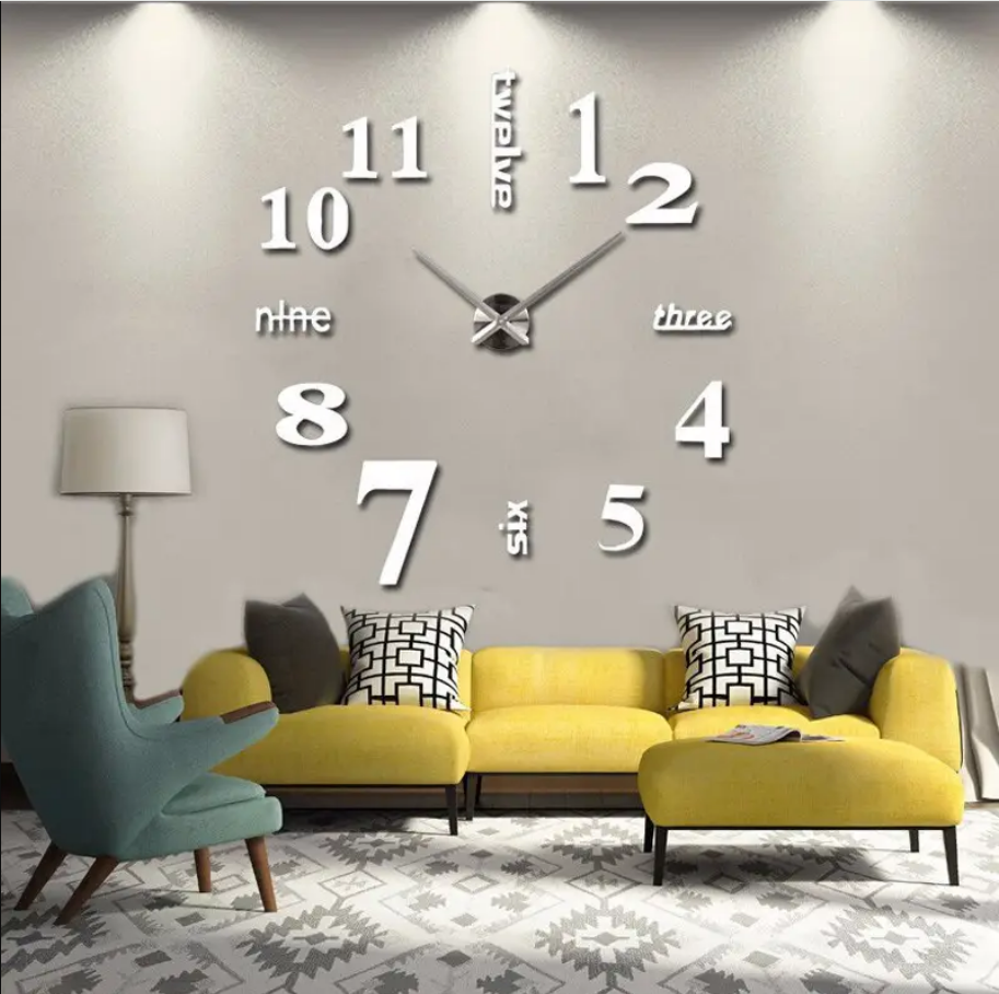 Настінний годинник 3D Великі "Seven" Настінні годиннки Наклейка стікер для дому та офісу Білосніжний