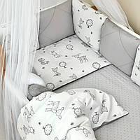 Комплект постільної дитячої білизни для ліжечка Happy night Звірята сірі топ
