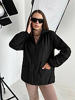 Удобная женская куртка-ветровка на змейке Талия на шнурке Плащевка Канада 42-46,48-52 Цвета 3 Чёрный