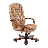 Директорское кресло Венеция Richman кремовый кожзам+Вуд с деревянными подлокотниками
