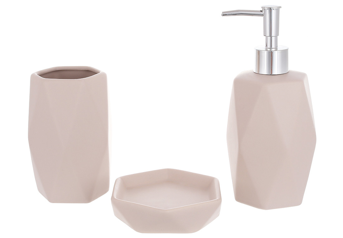 Набір для ванної кімнати (3 предмети) дозатор для мила, склянка для зубних щіток та мильниця, дизайн - бежевий мокко 851-320 ТОВАР