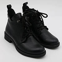 Ботинки женские кожаные чёрные классические на каблуке со шнуровкой и боковым замком Foot step код-(350)