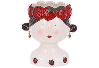 Декоративное кашпо керамическое Девушка в клубнике, 17.5см, цвет-белый с красным 733-703 ТОВАР ОТ
