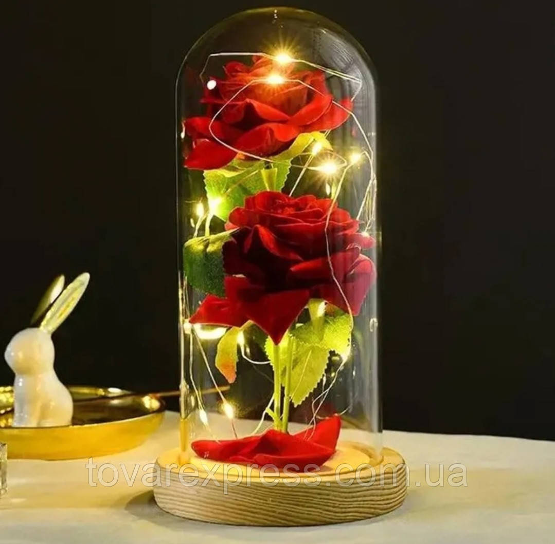 Тройная роза в колбе с LED подсветкой, на батарейках, ночник три розы, подарок для девушки,TE - фото 6 - id-p2112614974