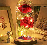 Тройная роза в колбе с LED подсветкой, на батарейках, ночник три розы, подарок для девушки,SB