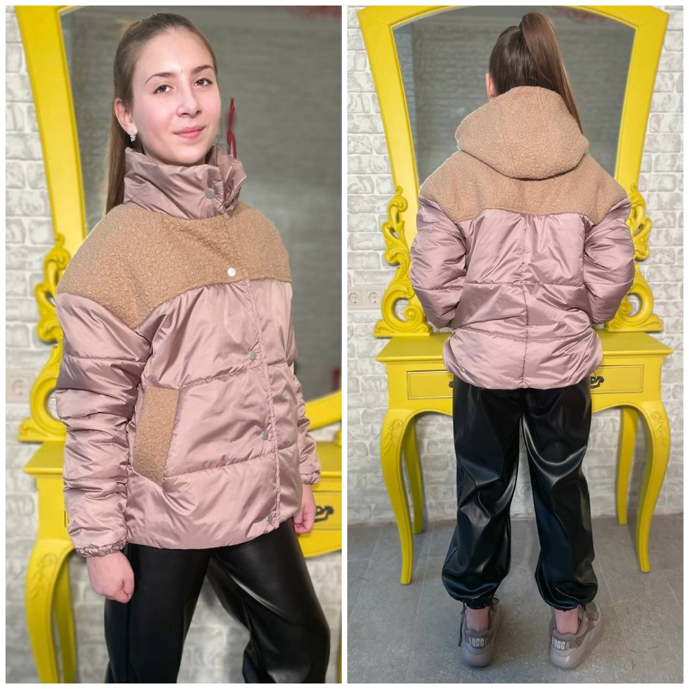 Демісезонна підліткова куртка на дівчинку з хутром Теді весна/ осінь Стильна демі курточка для дівчат підлітків від 12 років 146, фото 1