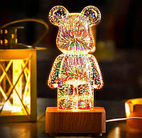 3D нічник ведмедик феєрверк скляний. Нічна лампа Ведмідь 3D Bearbrick RGB