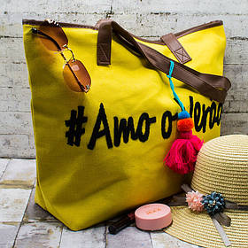 Пляжна сумка зі шкіряною ручкою та написом Amo o Verao 7 розмір 37*52*15