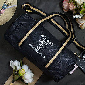 Спортивна жіноча сумка з блискітками "Victoria's Secret" чорного кольору розмір 20*44*20 см