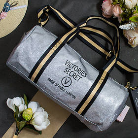 Спортивна жіноча сумка з блискітками "Victoria's Secret" сірого кольору розмір 20*44*20 см