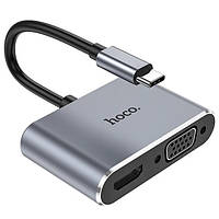 Конвертер HOCO HB30 Eco Type-C на HDMI + VGA + USB3.0 + PD Сірий