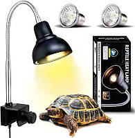 Лампа для обогрева рептилий, лампа для аквариума с черепахой с точечными лампами 25 Вт + 50 Вт и поворотным за