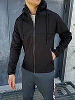Куртка мужская Softshell демисезонная черная софтшелл весенняя курточка с капюшоном софтшел Softshel