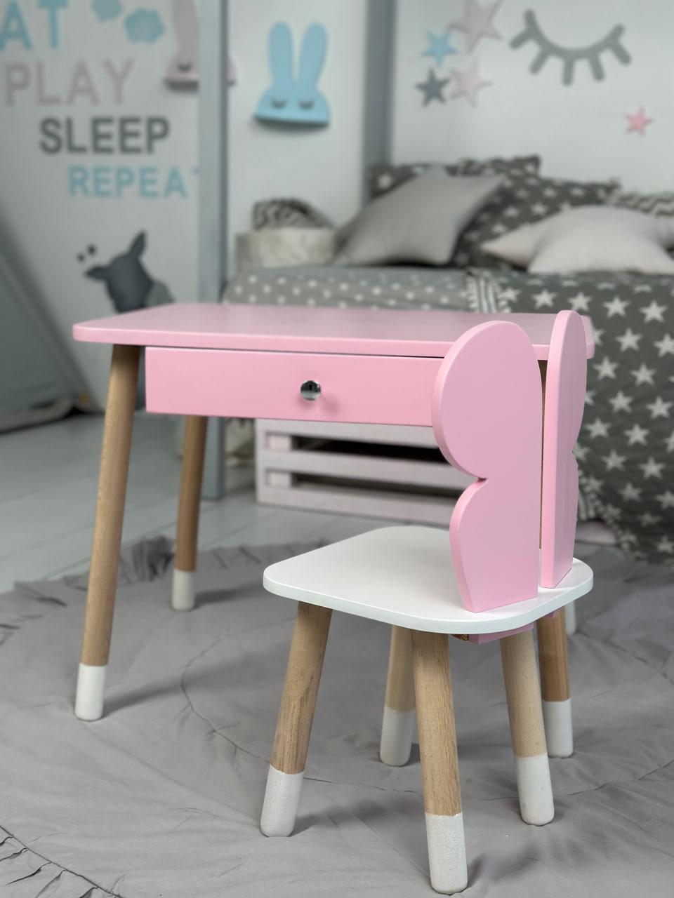 Дитячий столик з шухлядою і стільчик рожевий