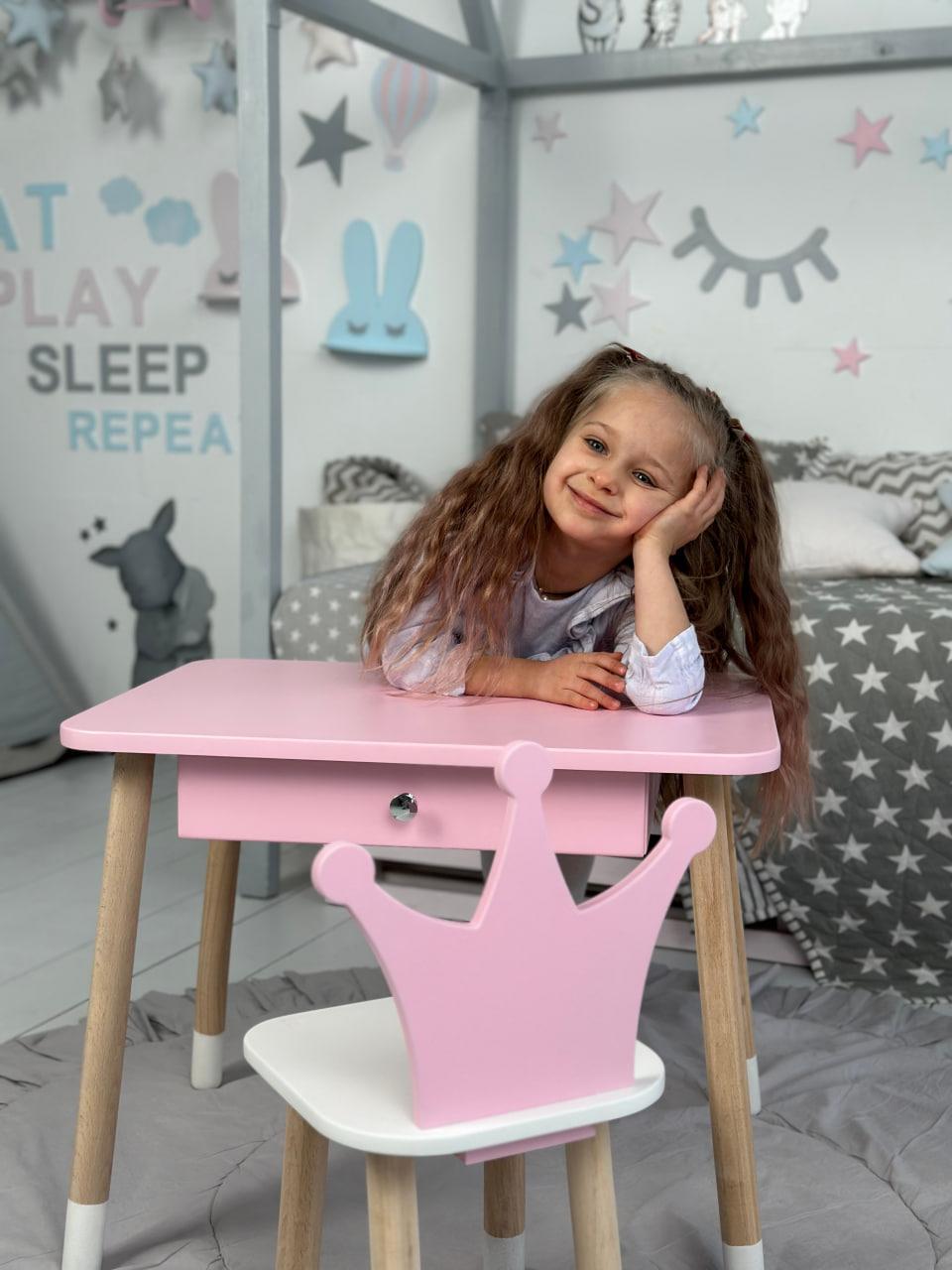Дитячий столик з шухлядою і стільчик рожевий