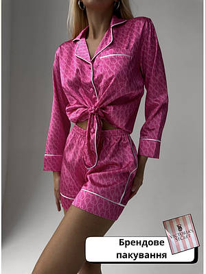 Жіноча шовкова піжама VS з шортами та сорочкою рожевого кольору