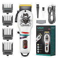 LUGI Машинка для стрижки волос аккумуляторная профессиональная LED дисплей, мощный триммер для стрижки VGR