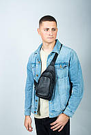 Новинка! Сумка из-за плеча мужская, сумка-слинг из натуральной кожи SL015 (черная)