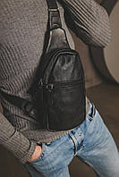 Новинка! Сумка через плече шкіряна, сумка-слинг чоловіча SL014 (чорна)