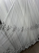 Бамбукова тюль з шикарною вишивкою №34192 у вітальню, спальню сірий