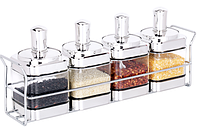 LUGI Банки для сипучих продуктів набір з 4 шт скляні ємності для зберігання з ложкою на металевій підставці