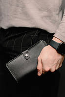 Новинка! Мужское портмоне из натуральной гладкой кожи SR015 (черное)