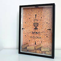 Скарбничка для винних корків "It's wine o'clock", рамка для корків від вина, подарунок для подруги