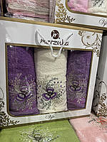 Подарочный набор из 3х махровых полотенец (Турция) Качественный набор махровых полотенец на подарок
