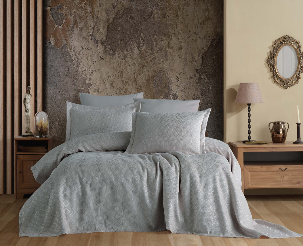 Покривало на ліжко євро розмір 240х260 з наволочками, покривало з прострочкою на двоспалку Сірий, фото 1