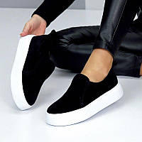 Женские замшевые лоферы туфли стильные молодежные черно-белые натуральная замша