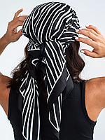 Женский платок черный, белый, платок полоска, легкий шарф, стильный шелковый платок на голову, 90 см